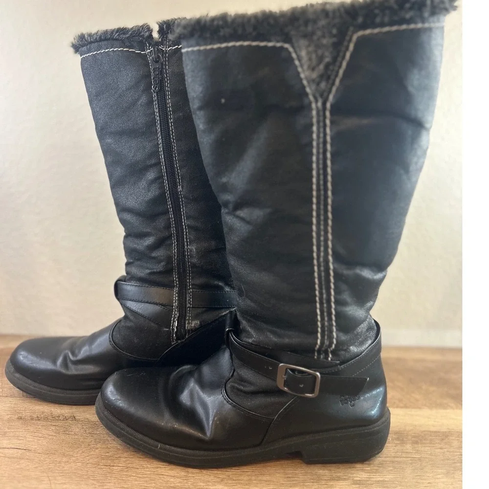 Totes Womens Black Mid Calf Winter Boots Faux Fur Trim Side Zip Size 10